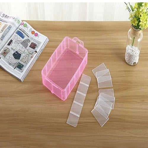 10 Grid Large Plastic Storage Organizer Box – Adjustable Divider Jewelry & Craft Storage Case for Beads, Rings, Earrings & More (Random color-Pack of 1 Pc)