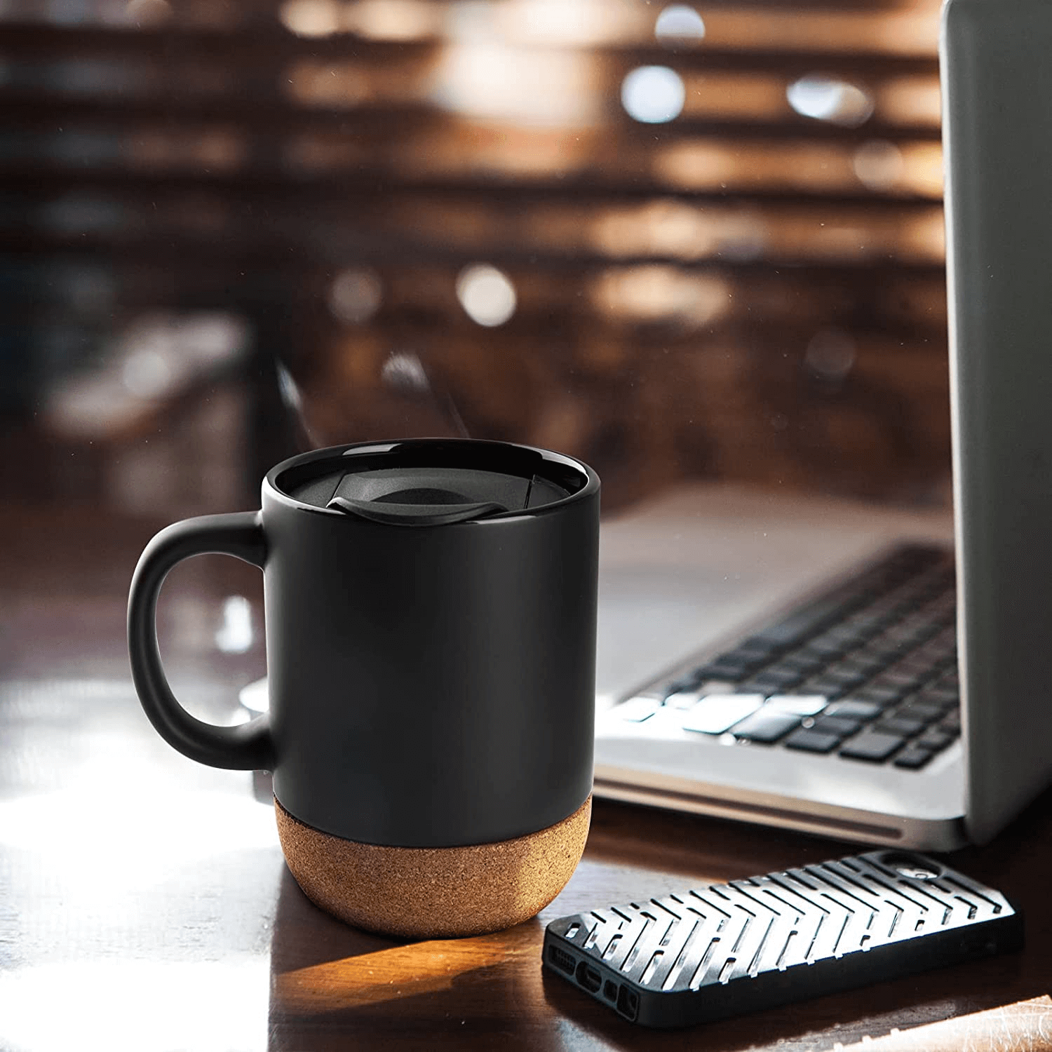 Black Mug with Cork Base