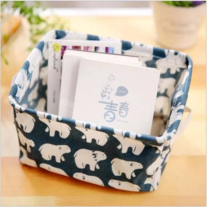 Canvas Tabletop Organizer – Portable Desk Storage Box for Stationery, Remote, Makeup & Accessories (Random Design | Pack of 1)