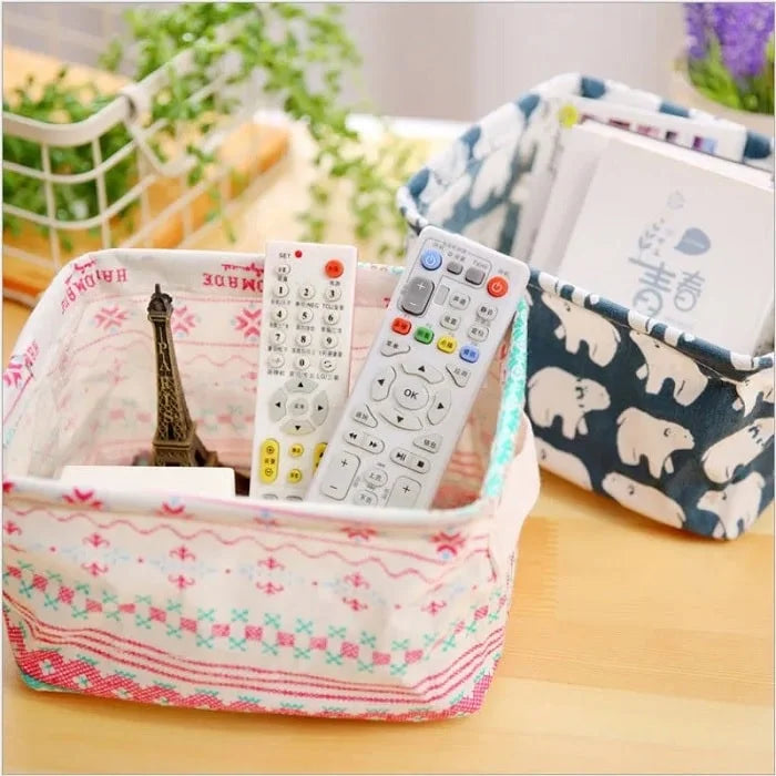 Canvas Tabletop Organizer – Portable Desk Storage Box for Stationery, Remote, Makeup & Accessories (Random Design | Pack of 1)