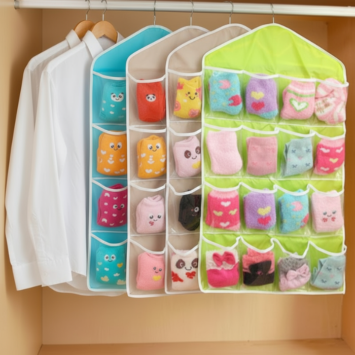 Premium 16 Pocket Hanging Wardrobe Organizer – Cupboard Storage for Socks, Lingerie & Clothes (Random color-Pack of 1)
