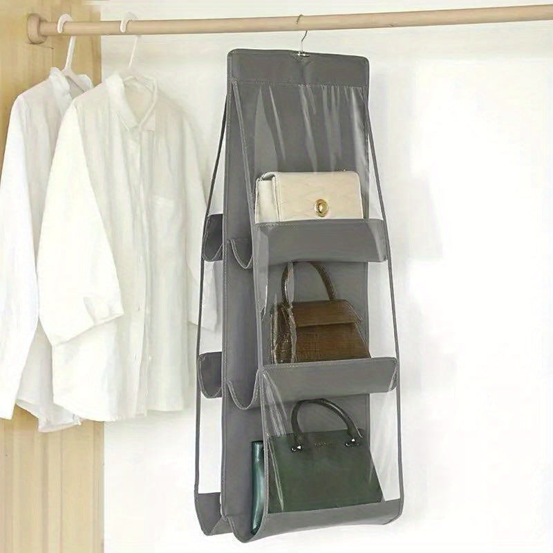 6 Pocket Hanging Handbag Organizer For Wardrobe Closet Gray Waterproof Storage Bag Door Wall Clear Sundry Bag With Hange