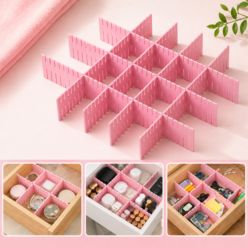 18 Pcs Drawer Organizer Dividers – Adjustable Grid Storage for Kitchen, Closet & Home (Random Color)