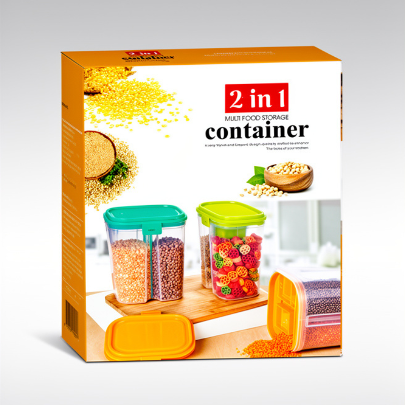 2-in-1 Multi Food Storage Container – Dual Compartment Kitchen Organizer Box | Plastic Storage Container (Random Color-Pack of 1)
