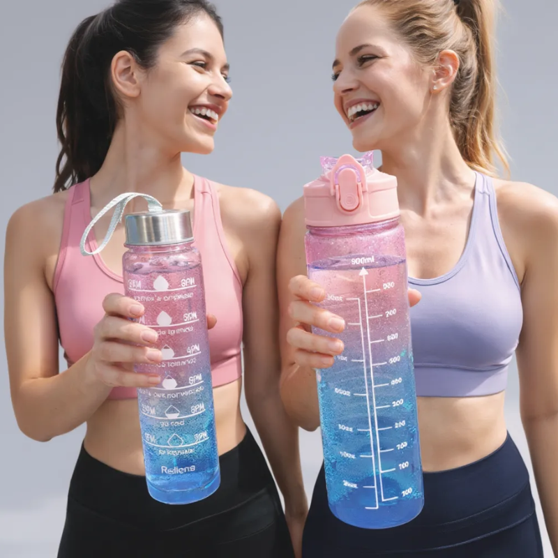 Motivational Water Bottle Set of 3 with Time Marker – 2L, 700ml & 300ml BPA-Free Leakproof Bottles | Gradient Design with Inspirational Quotes (Free Cleaning Brush)