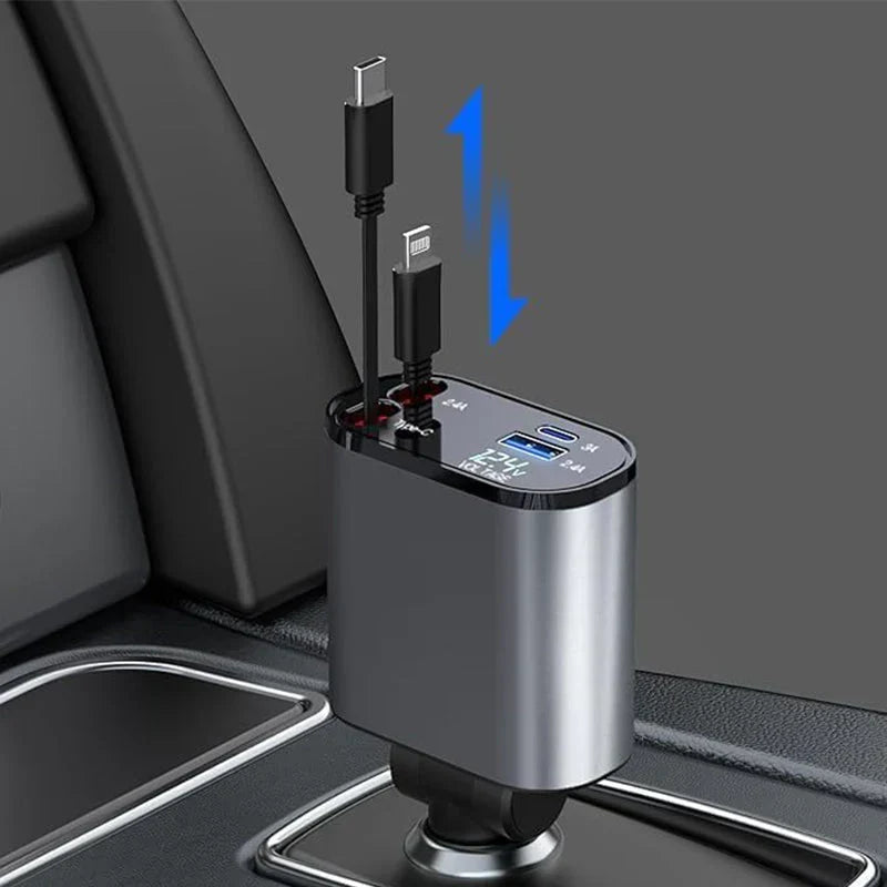 SMARTUNO™ 4 in 1 Retractable cables 2 Type C and iOS Fast Charging Car Phone Charger