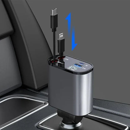 SMARTUNO™ 4 in 1 Retractable cables 2 Type C and iOS Fast Charging Car Phone Charger