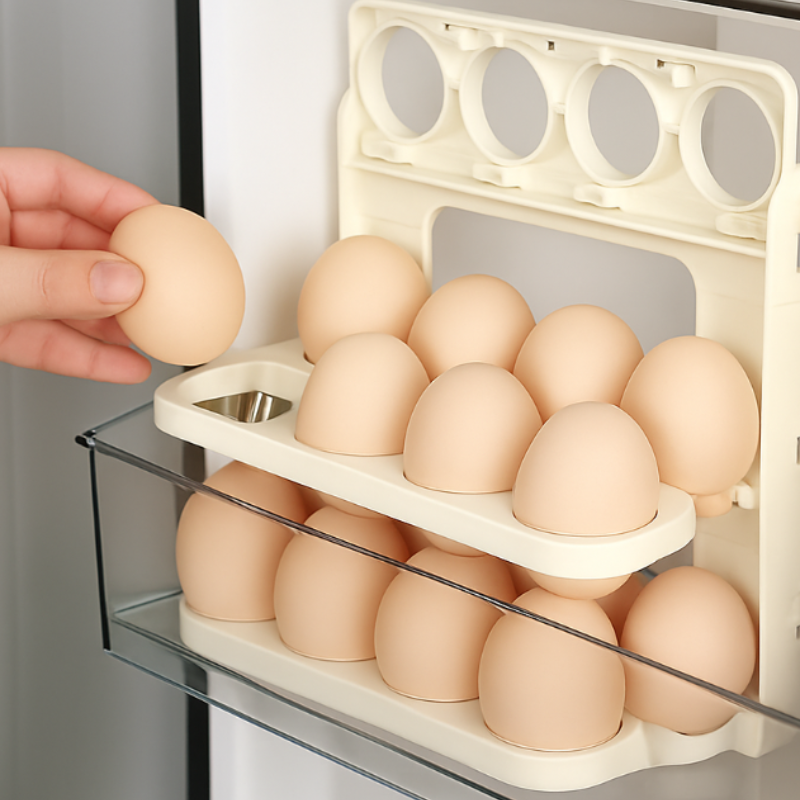 3-Layer 24-Grid Foldable Egg Holder Tray – Space-Saving Refrigerator & Kitchen Egg Organizer for Home & Restaurant (Pack of 1)