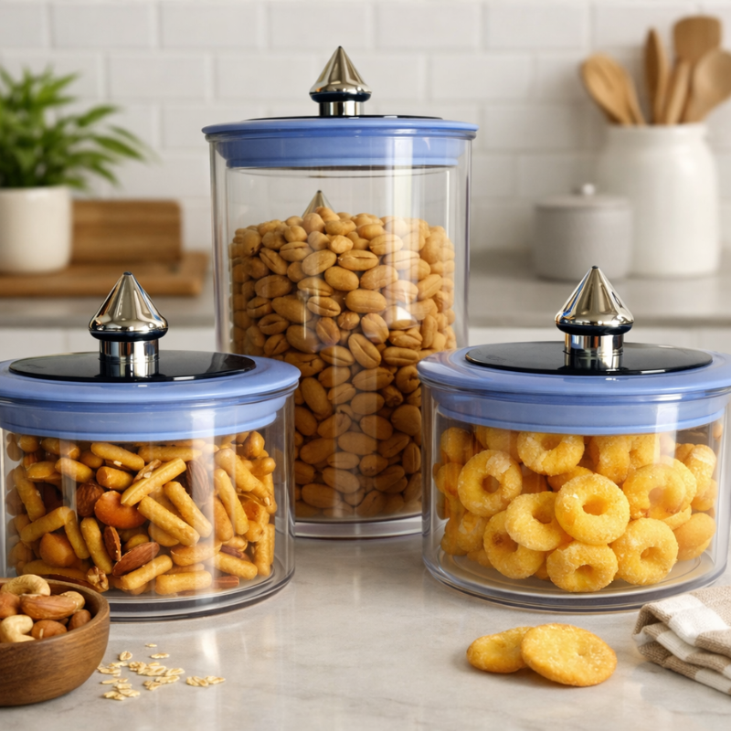3-Piece Airtight Storage Jar Set with Handle | Transparent Multipurpose Kitchen Containers with Random Color Lids