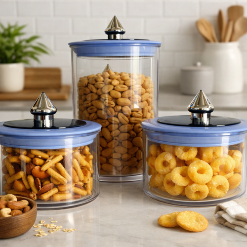 3-Piece Airtight Storage Jar Set with Handle | Transparent Multipurpose Kitchen Containers with Random Color Lids