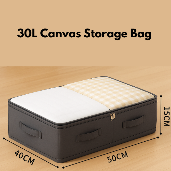 30L Large Capacity Canvas Storage Bag | Foldable Clothes & Blanket Organizer for Wardrobe, Bedroom & Travel (Random Color-Pack of 1)