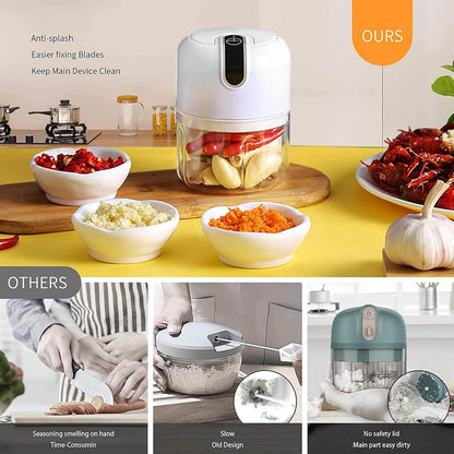 Rechargeable Mini Electric Chopper - Stainless Steel Blades, Easy One Touch Operation, 250 ML