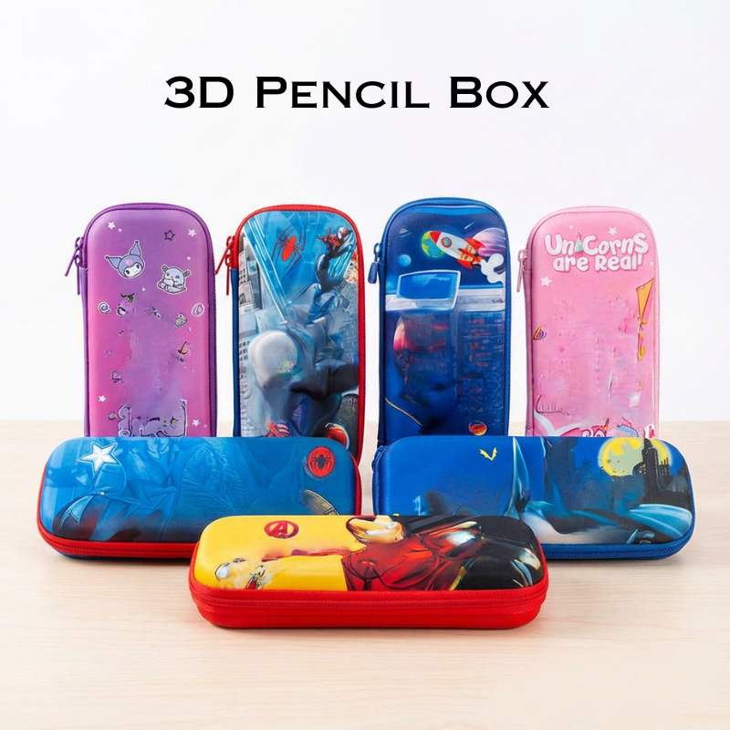 Big Capacity 3D Pencil Box – Durable Multi-Compartment Stationery Organizer for Kids (Random design-Pack of 1)