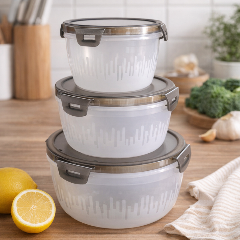 Food Storage Container Set of 3 – Airtight Plastic Kitchen Storage Boxes| Stackable & Hygienic