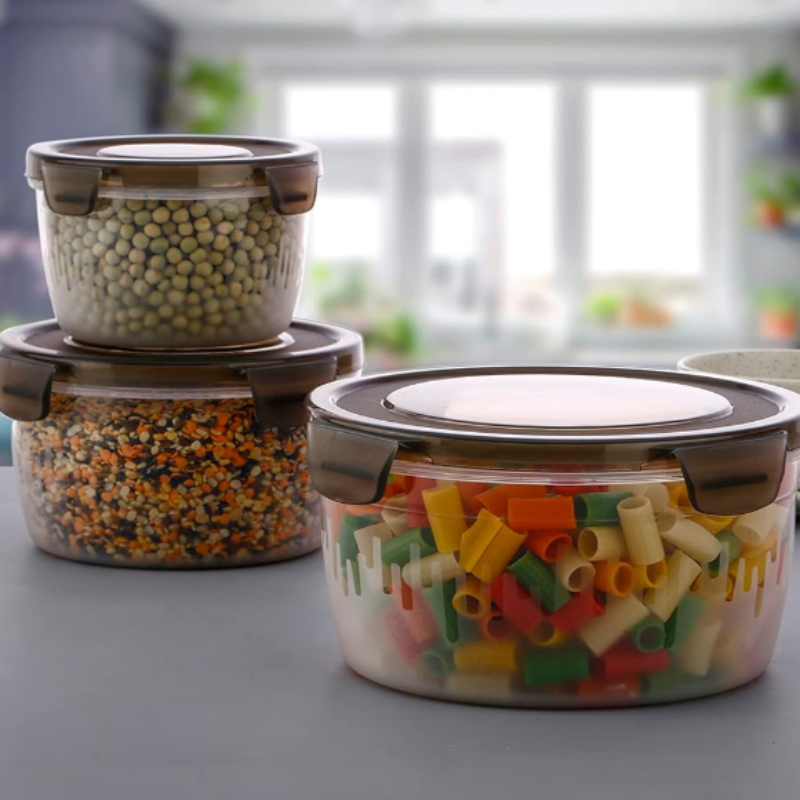 Food Storage Container Set of 3 – Airtight Plastic Kitchen Storage Boxes| Stackable & Hygienic