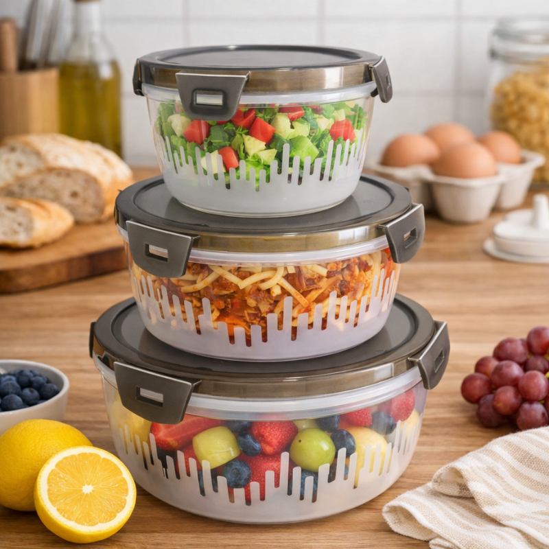 Food Storage Container Set of 3 – Airtight Plastic Kitchen Storage Boxes| Stackable & Hygienic
