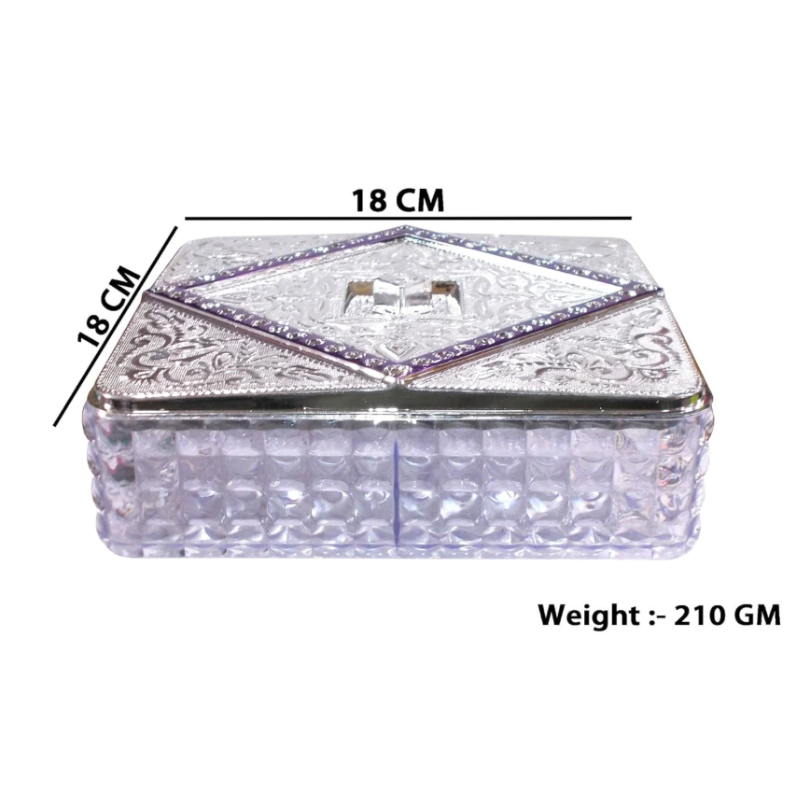 4 Compartment Acrylic Dry Fruit & Mukhwas Box – Chocolate, Snacks & Mouth Freshener Storage Container (Random Color-Pack of 1)