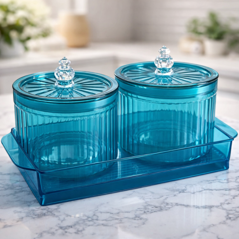 500ml Dry Fruit Storage Container Set (2 Jars with Tray) | Multipurpose Mukhwas & Snacks Organizer | Plastic Serving Box (Random Color)