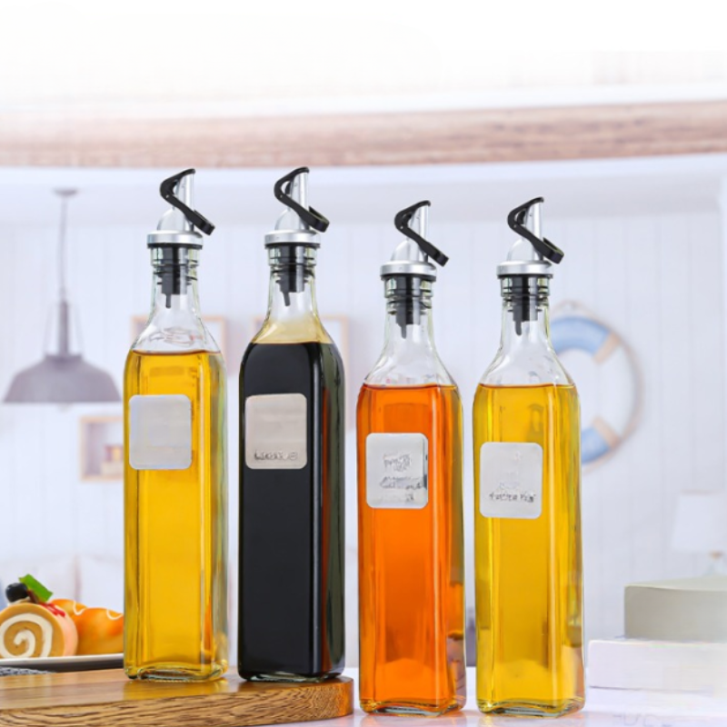 500ml Oil Glass Bottle – Elegant Transparent Dispenser for Kitchen, Vinegar & Olive Oil Storage (Pack of 1)