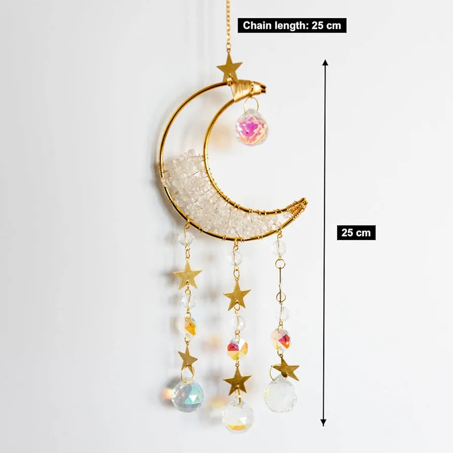 CACTOPIA Crystal Moon Crescent Suncatcher - Window, Garden, Balcony, Boho Decorative Accessory 