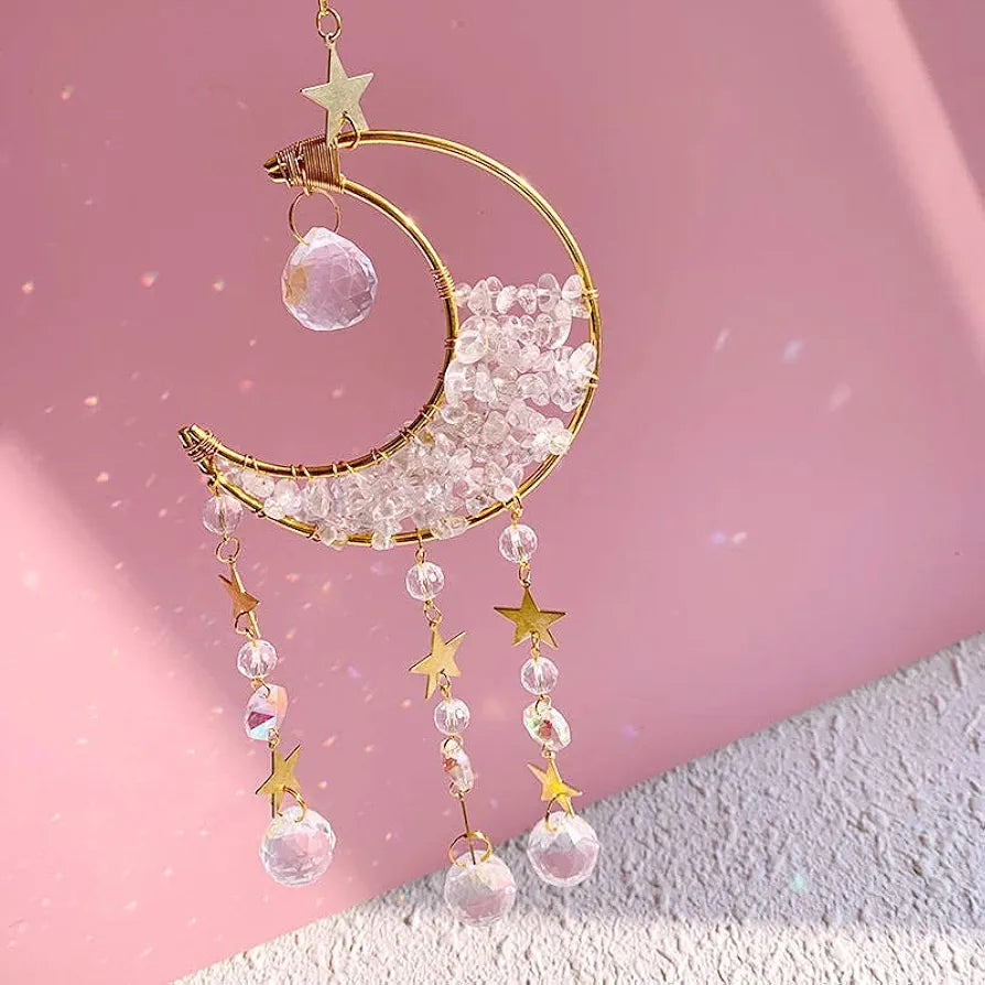 CACTOPIA Crystal Moon Crescent Suncatcher - Window, Garden, Balcony, Boho Decorative Accessory 