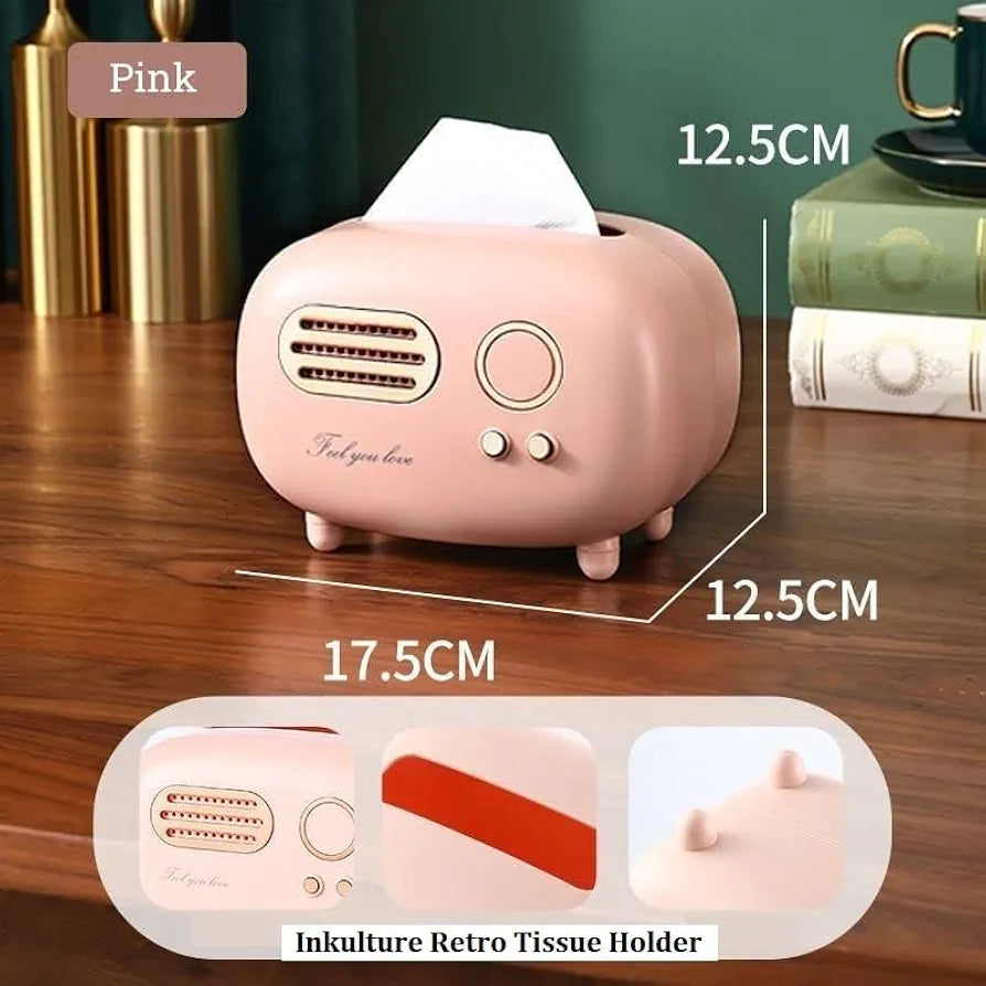 INKULTURE Vintage Retro Tissue Box Holder for Home Kitchen Dining Table & Paper, Living Room, Bedroom & Desktop Tissue Storage Organizer | Pink | Pack of 01
