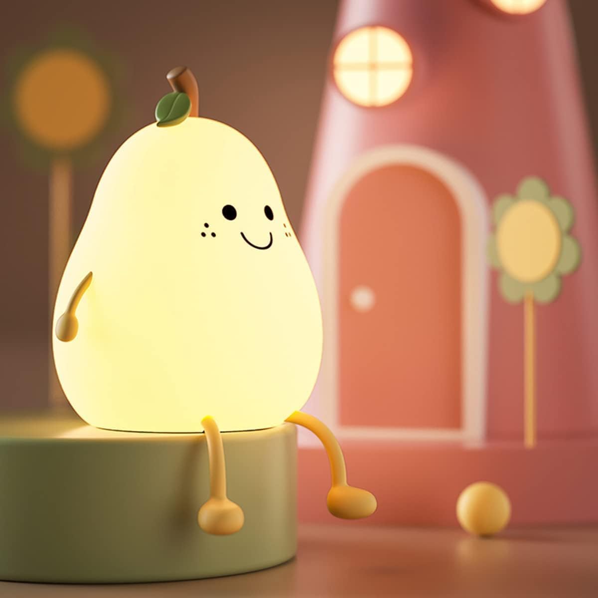 Rechargeable Silicone Pear Night Lamp, Touch Control 7 Color LED Baby Night Light for Kids Bedroom, Nursery, Bedside Decor, Gift for Kids