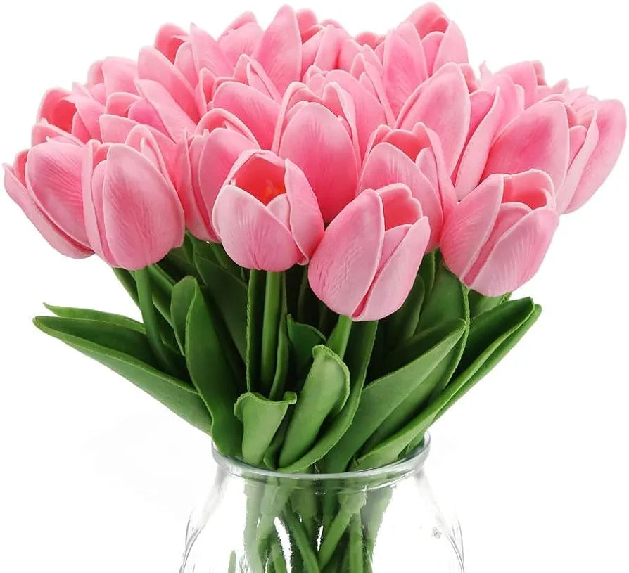 Tied Ribbons 5 Pcs Artificial Tulip Flowers Bunches For Vase  Home Decoration Items For Living Room Corner Table Top Bedroom Wedding Party Decorative Gift  - Silk