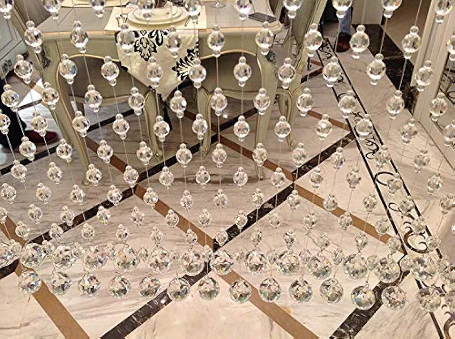 Crystomist Cm 100% Glass Drops, Acrylic Crystal Beads Curtain With 30 Mm Glass Drops  Transparent