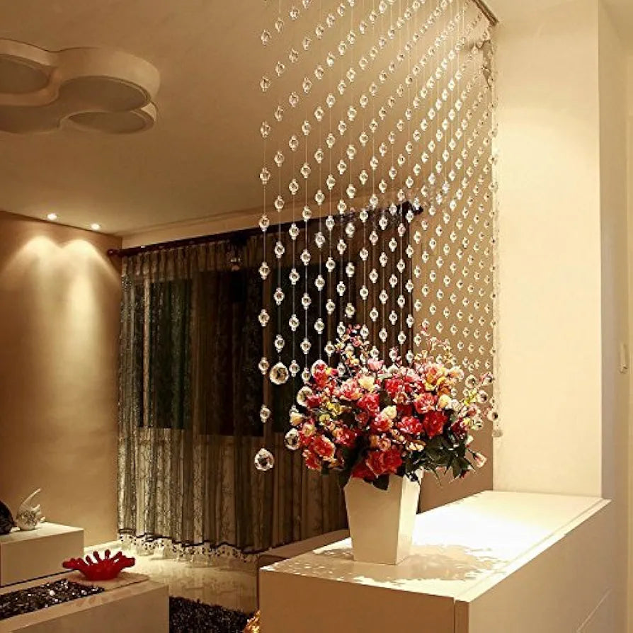 Crystomist Cm 100% Glass Drops, Acrylic Crystal Beads Curtain With 30 Mm Glass Drops  Transparent