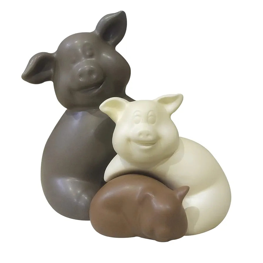 LADROX Home Décor Teddy Piggy Family Matte Finish Ceramic Figurines - 