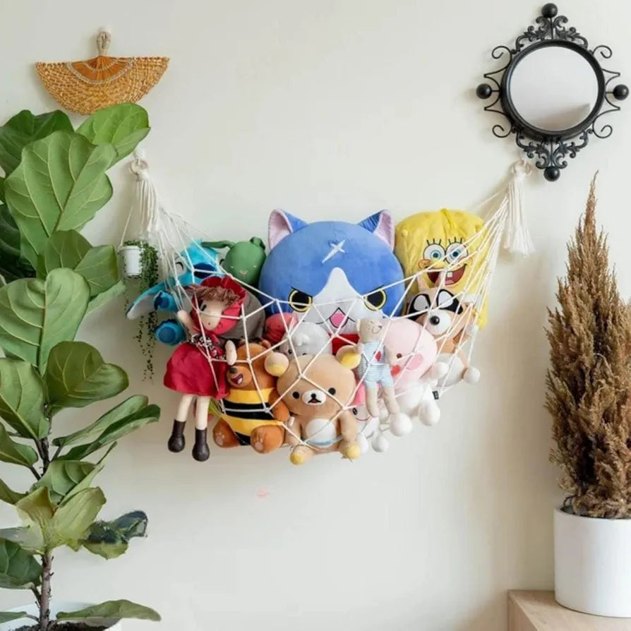 ecofynd Stuffed Animal Toy Hammock, Hanging Cotton Organizer Storage for Soft Toys, Boho Large Corner Plush Toys, Net Holder for Nursery Kids, Play Room, Bedroom, Kid Room 