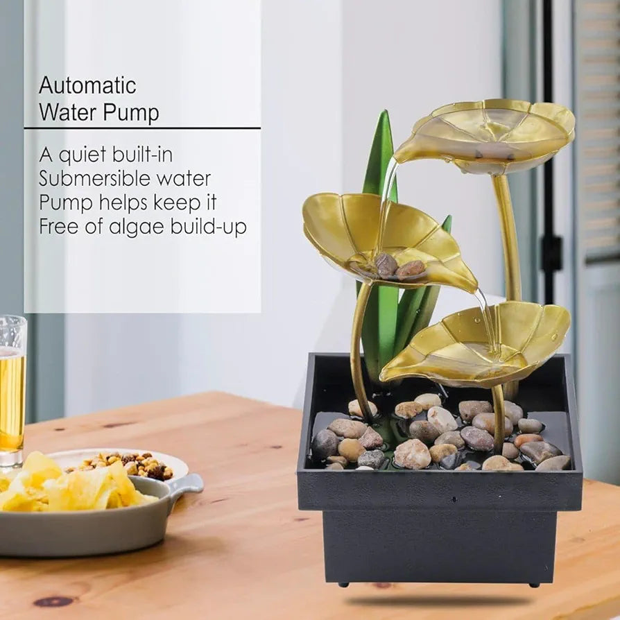 NISHIV Tabletop Fountains Metal Water Fountain Home Decor Ornaments with Waterfall Desktop Leaf Fountains Deep Basin&Natural River Rocks Indoor Zen Relaxation for Decor Office Bedroom 