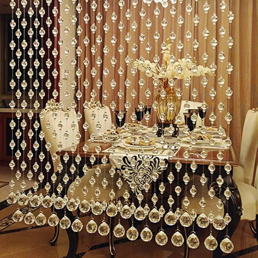 Crystomist Cm 100% Glass Drops, Acrylic Crystal Beads Curtain With 30 Mm Glass Drops  Transparent