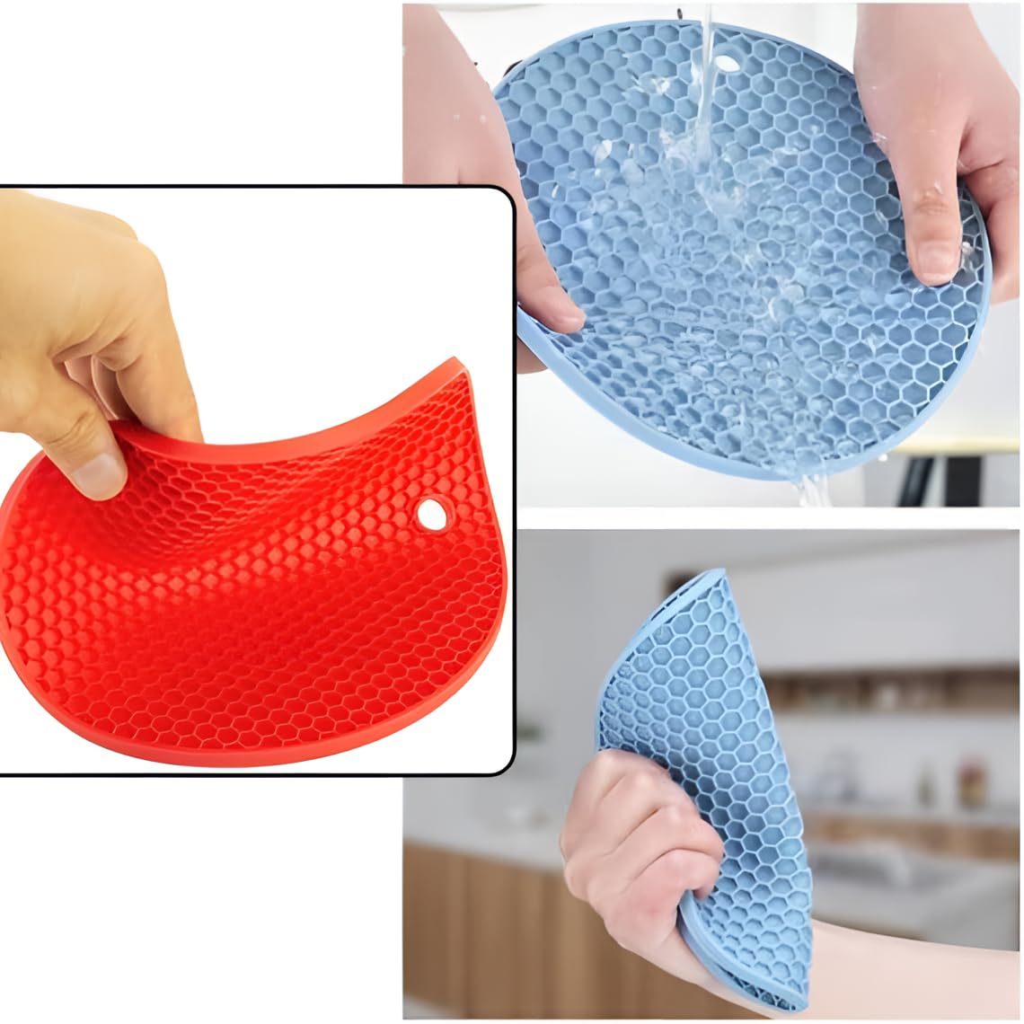 4 Pcs Heat Resistant Silicone Hot Mat – Durable Round Silicone Trivet Mats for Kitchen & Dining Table (Random color)