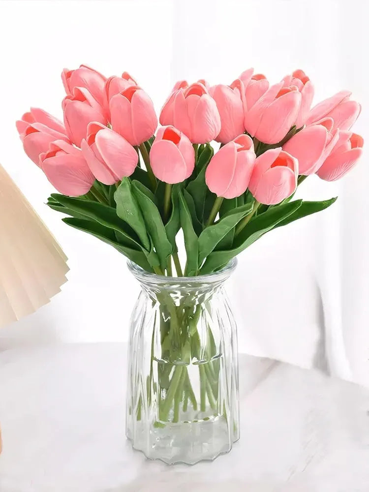 Tied Ribbons 5 Pcs Artificial Tulip Flowers Bunches For Vase  Home Decoration Items For Living Room Corner Table Top Bedroom Wedding Party Decorative Gift  - Silk