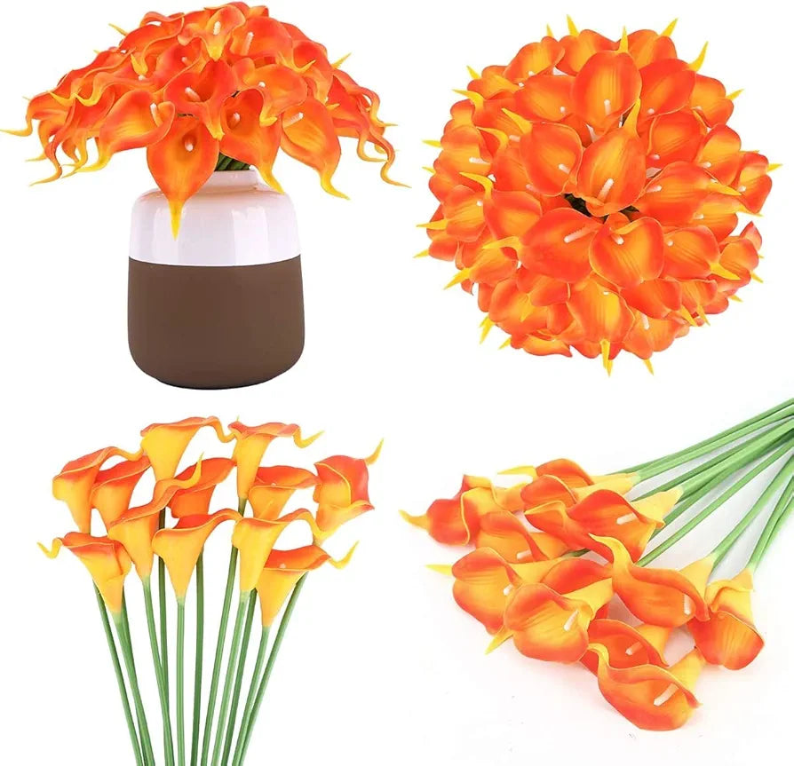Tied Ribbons 10 Pcs Artificial Calla Lily Flowers Bunch For Vase&Flower Pots  Home Decor Item For Living Room Centerpiece Corner Table Decorations  - Silk