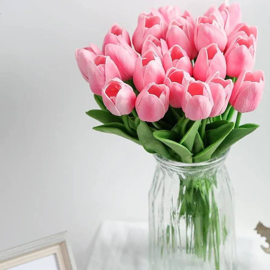 Tied Ribbons 5 Pcs Artificial Tulip Flowers Bunches For Vase  Home Decoration Items For Living Room Corner Table Top Bedroom Wedding Party Decorative Gift  - Silk