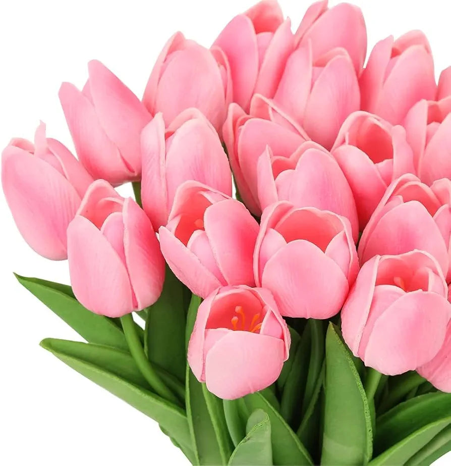 Tied Ribbons 5 Pcs Artificial Tulip Flowers Bunches For Vase  Home Decoration Items For Living Room Corner Table Top Bedroom Wedding Party Decorative Gift  - Silk