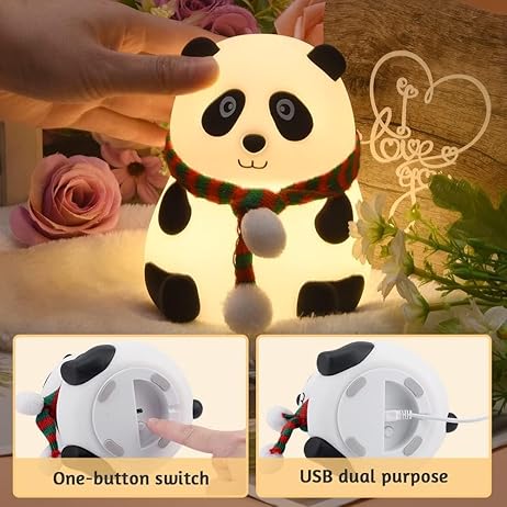 Rechargeable Silicone Panda Night Light for Kids | 7-Color LED Changing Lamp |Adorable Room Decor