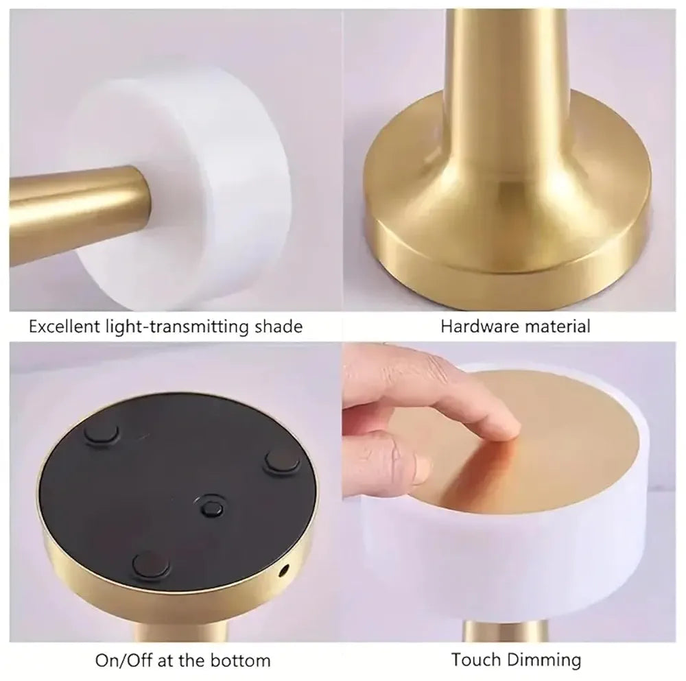 Desidiya Portable LED Table Lamp for Bedroom, Living Room, Stepless Dimming, 3 Colour Touch Control Metallic Finish Rechargeable Battery Backup Night Light, Bedside Table Lamp