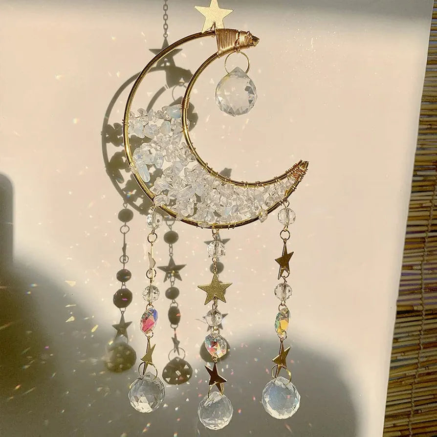 CACTOPIA Crystal Moon Crescent Suncatcher - Window, Garden, Balcony, Boho Decorative Accessory 