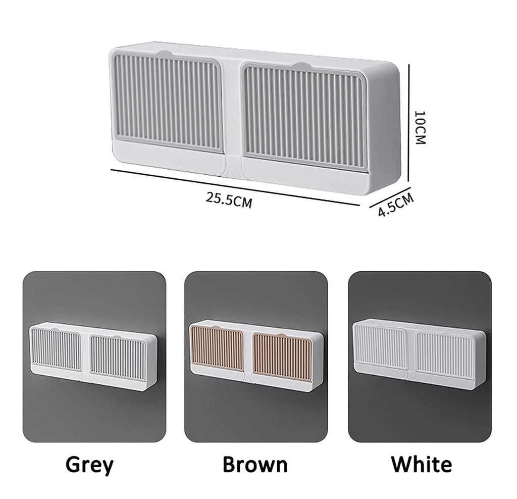 2 Grid Soap Tray Holder for Bathroom – Wall Mounted Soap Dish with Lid for Wash Basin (Random color-Pack of 1)