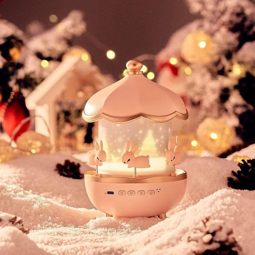 Desidiya Bunny Night Light Cabin Projector Lamp 360° Rotatable LED Night Lamp for Kids Room Decor, Kids Night Lights for Girls Bedroom 6 Film Shade, Star Projector, USB Powered Birthday Gift for Kids