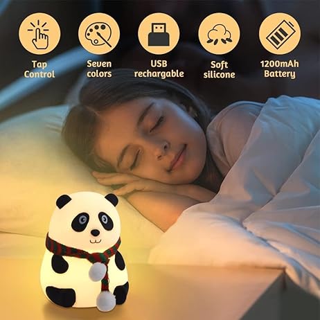 Rechargeable Silicone Panda Night Light for Kids | 7-Color LED Changing Lamp |Adorable Room Decor