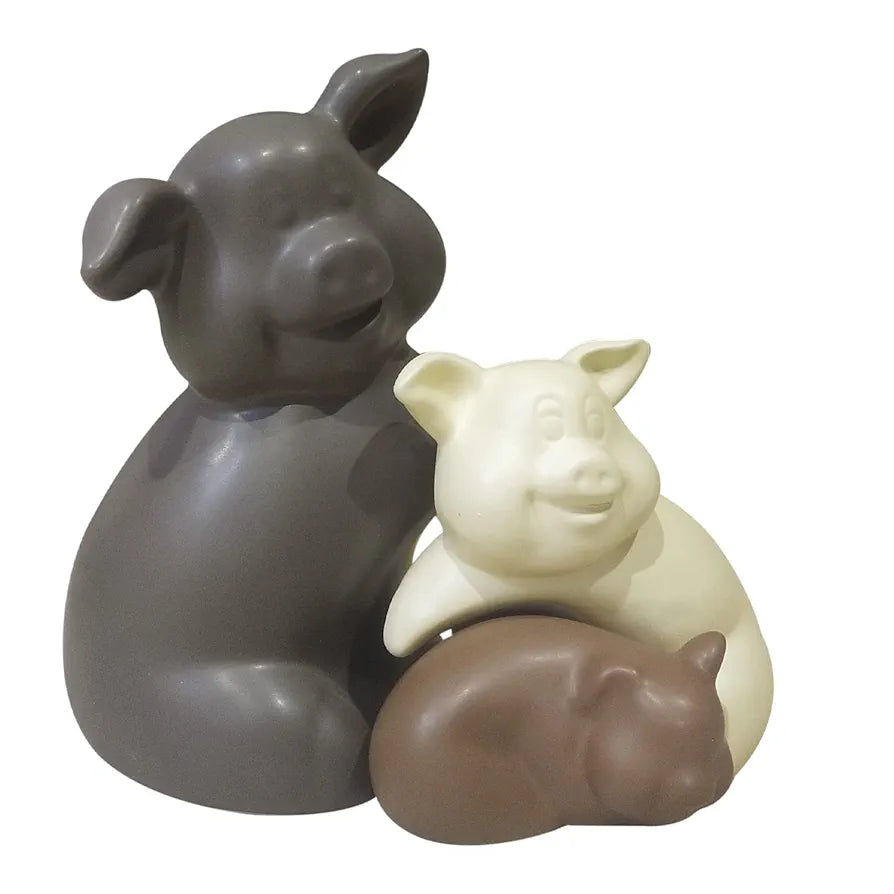 LADROX Home Décor Teddy Piggy Family Matte Finish Ceramic Figurines - 