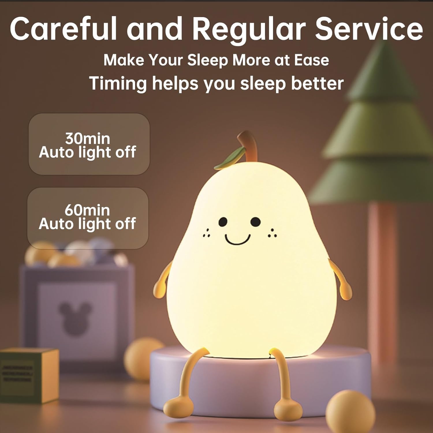 Rechargeable Silicone Pear Night Lamp, Touch Control 7 Color LED Baby Night Light for Kids Bedroom, Nursery, Bedside Decor, Gift for Kids