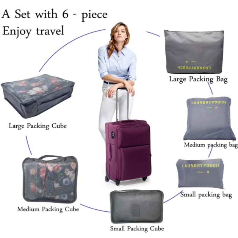 Travel Organizer Bags Set of 6 | Waterproof Clothes Packing Cubes with Zipper | Multipurpose Luggage Organizer Pouch for Travel & Storage