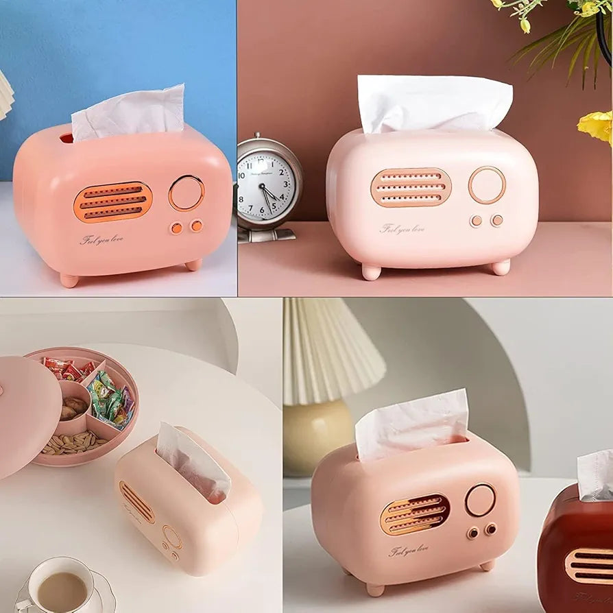 INKULTURE Vintage Retro Tissue Box Holder for Home Kitchen Dining Table & Paper, Living Room, Bedroom & Desktop Tissue Storage Organizer | Pink | Pack of 01