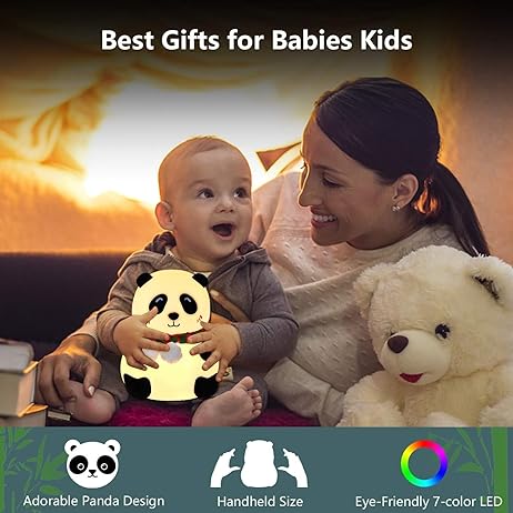 Rechargeable Silicone Panda Night Light for Kids | 7-Color LED Changing Lamp |Adorable Room Decor